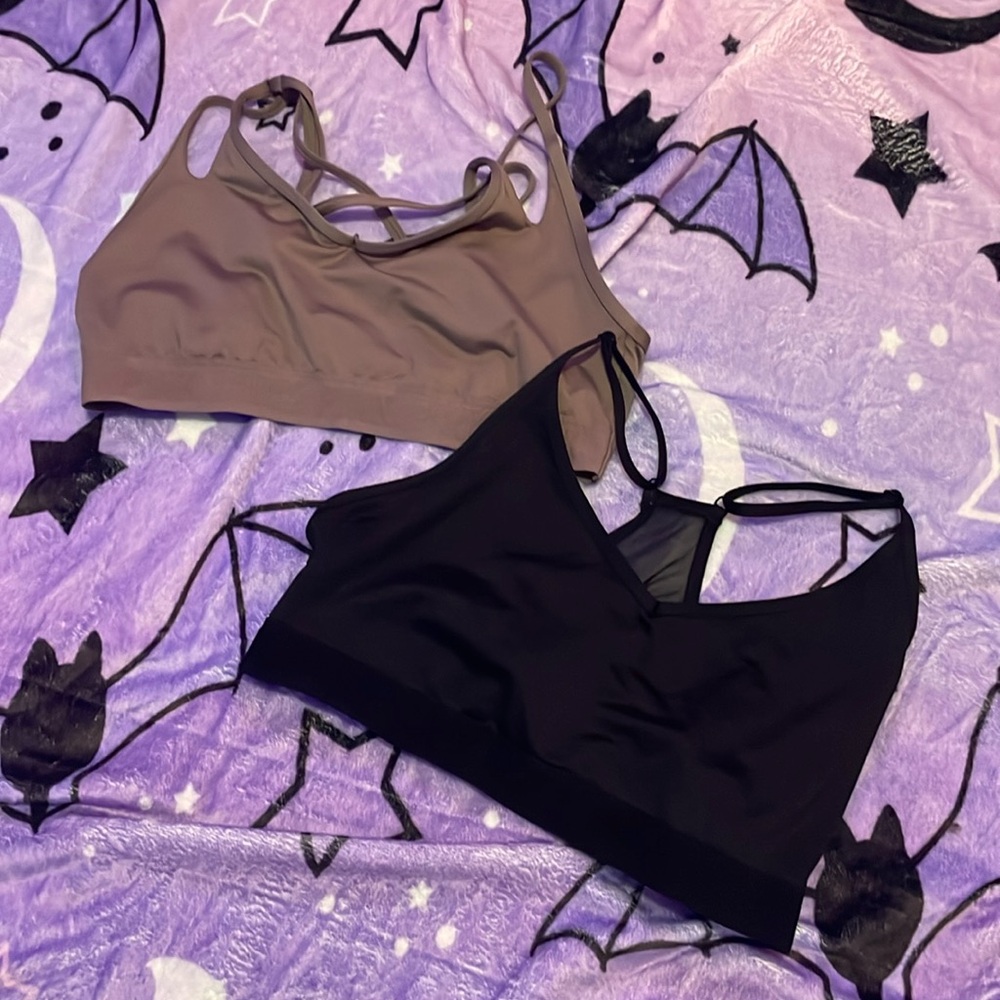 Set of two XL PINK SPORTS BRA BLACK AND MUAVE GYMWEAR